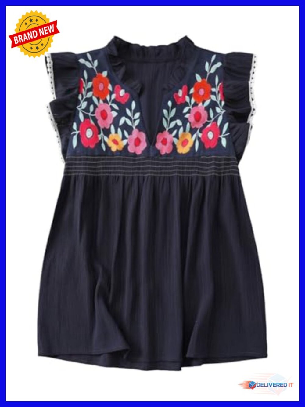 Women's Plus Size Boho Floral Blouse Ruffle Sleeve Notched V-Neck Summer